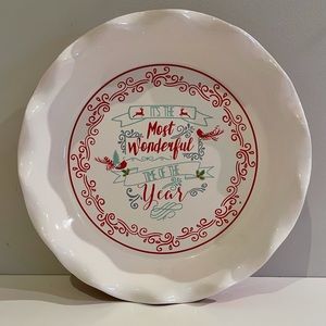 Pie Dish Christmas Ceramic Baking Serving Deep Colorful with Embossed Rim.